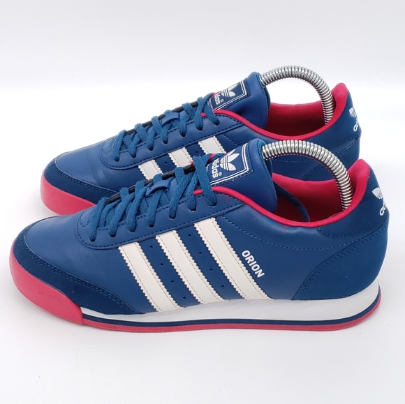 Adidas Orion Leather Sneaker. Rare Color Colbolt Blue/ Pink Mens 6, Women 8 - Picture 2 of 12